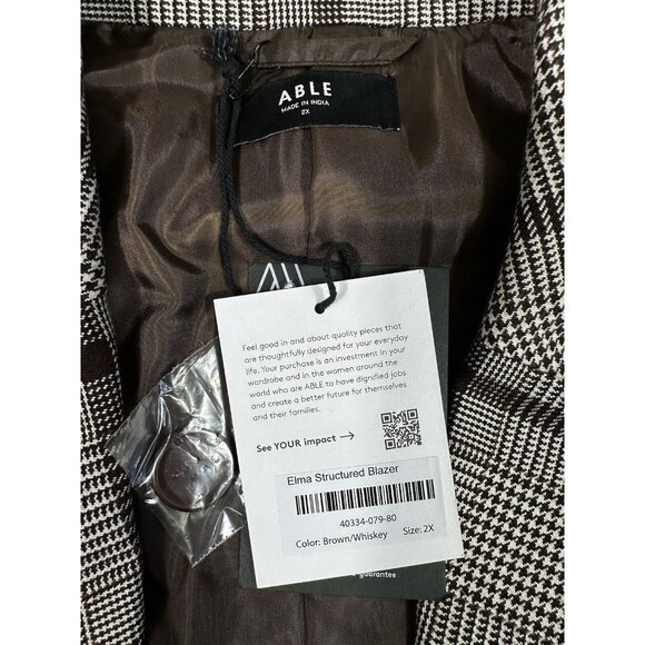 Able Blazer Womens 2X Brown Houndstooth Glen Plaid Elma Structured Relaxed Fit - Picture 7 of 9